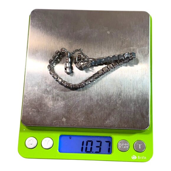 Vintage Weiss Silver-Tone Bracelet With Blue Rhinestone Accents & Safety Chain 7 - Picture 7 of 9